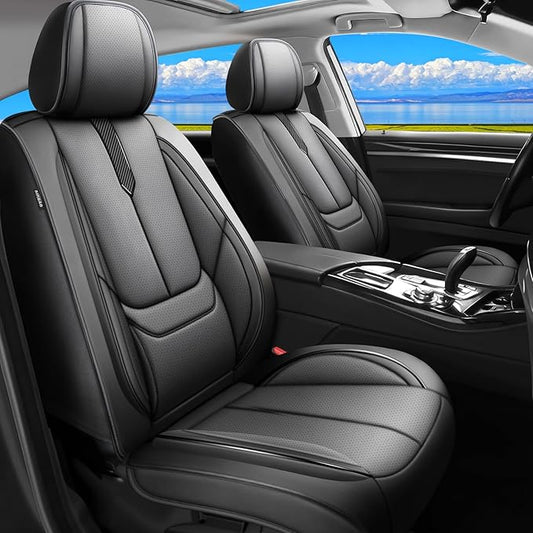 Fit CRV Car Seat Covers for Honda CR-V 2013-2024 2025 2026 -Upgraded Premium Waterproof & Breathable Leather, Airbag Compatible, All-Weather Seat Cushion Protector,2 Front/Black