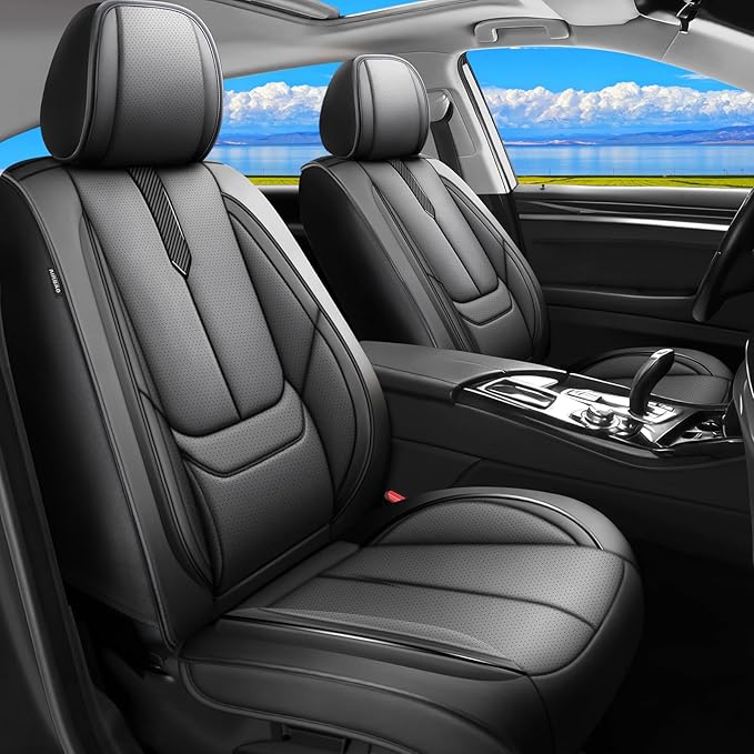 Fit Accord Car Seat Covers for Honda Accord 2003-2024 2025 2026 -Upgraded Premium Waterproof & Breathable Leather, Airbag Compatible, All-Weather Seat Cushion Protector,2 Front/Black