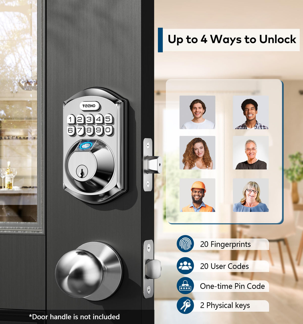 TEEHO TE002 Fingerprint Deadbolt with Keypad for Front Door, Satin Nickel