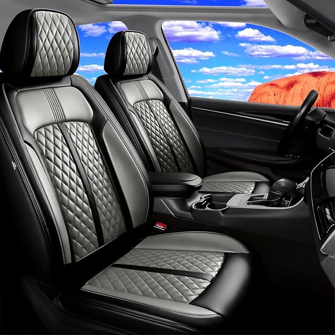 Fit Accord Car Seat Covers for Select Honda Accord 2012-2026 - Premium Full Coverage Leather, Airbag Compatible, Waterproof & All Weather Seat Protector, Full Set, Black+Gray