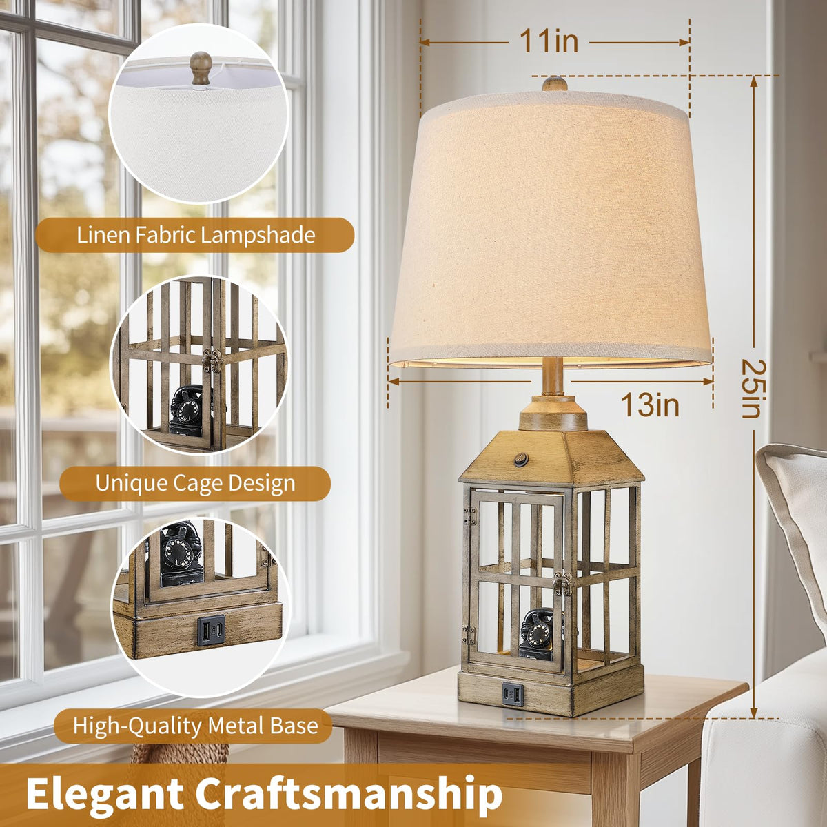 Lovlast 25" Farmhouse Table Lamps Set of 2 for Bedroom Living Room (Wood)