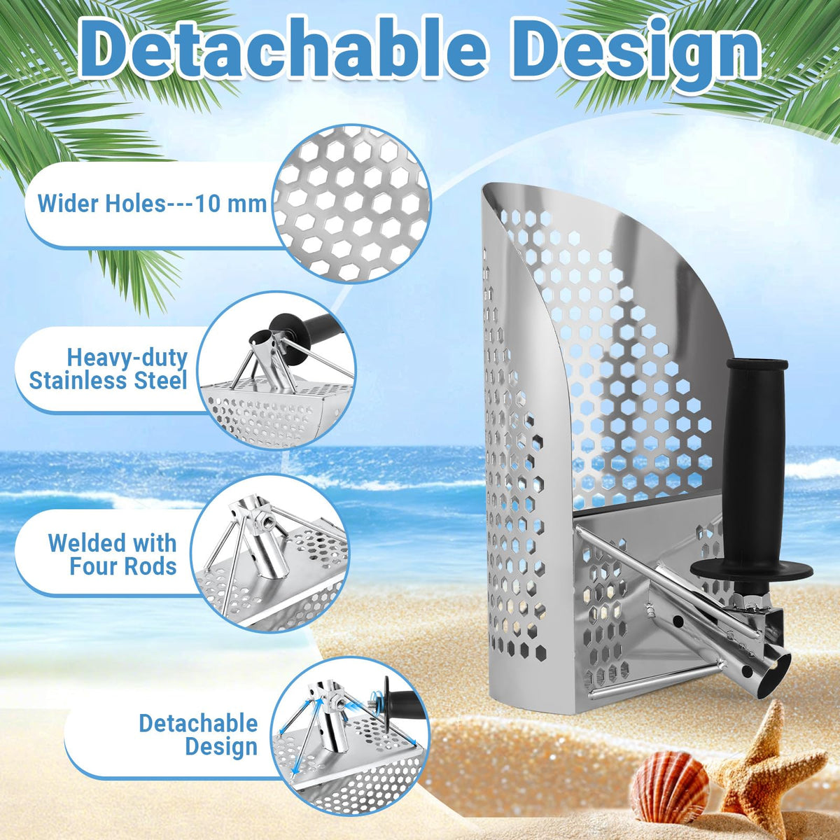 Fuairmee Sand Scoop for Metal Detecting with Handle&Metal Detector Pinpointer, Stainless Steel Detector Accessories, Metal Detector Scoop, Metal Detector Accessoriesfor Beach, Seaside Treasure Hunting