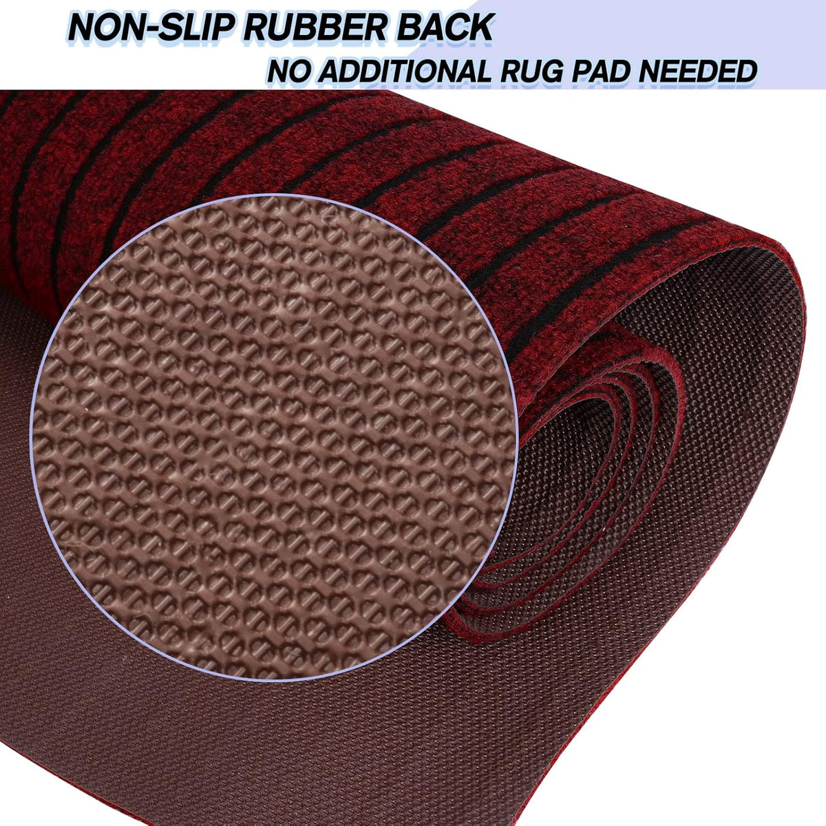 Custom Size Backed Non-Slip Area Rugs Runner, Easy Clean, Waterproof Runner Rugs for Hallway Entryway, Kitchen, Laundry, 3FT x 80FT, Red Stripe