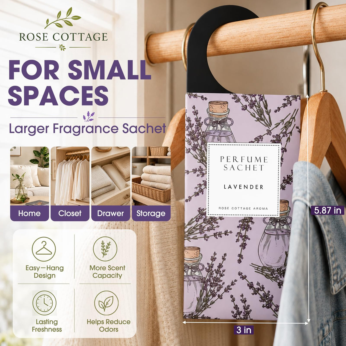 Large 12 Packs Lavender Hanging Scented Sachets Long-Lasting Closet Deodorizer Air Freshener Fabric Refresher Odor Eliminator for Drawer Home Fragrance Gift Set