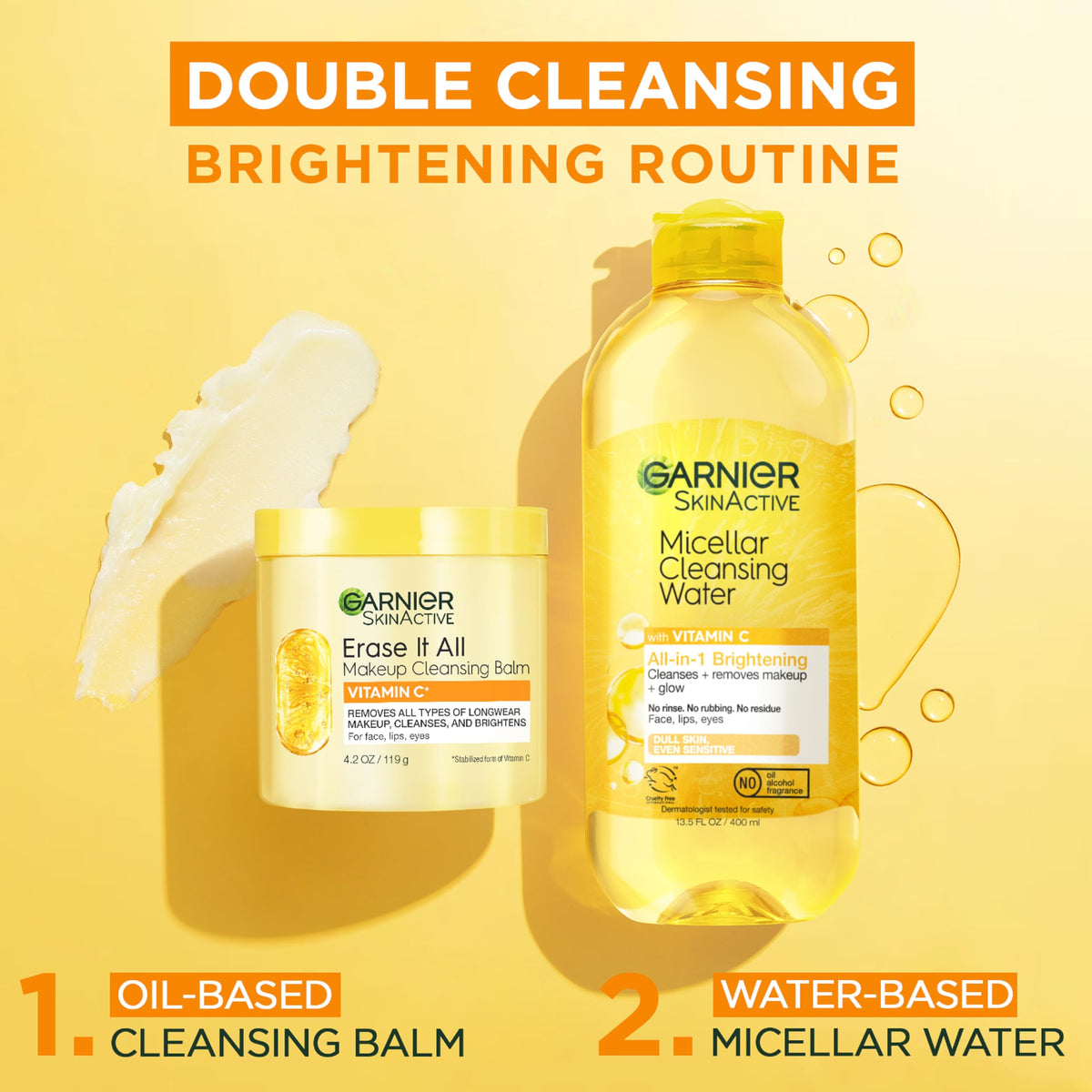 Garnier Micellar Water + Erase It All Makeup Cleansing Balm with Vitamin C, Facial Cleanser & Makeup Remover, Brightening & Hydrating, For All Skin Types, Vegan, Cruelty Free, 13.5 Fl Oz + 4.2 Fl Oz