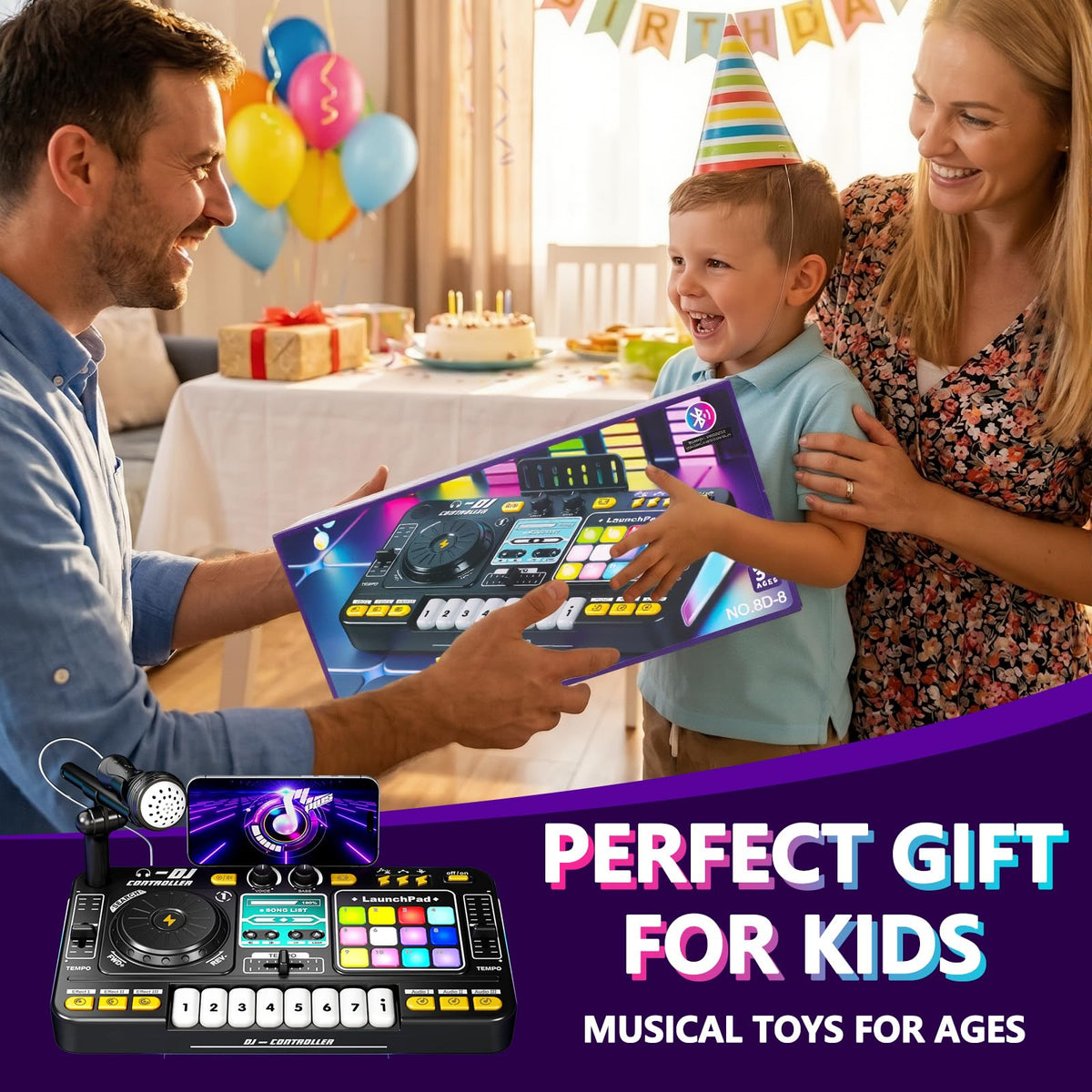 Tsomtto Kids DJ Mixer Table Musical Toy with Lights & Bluetooth