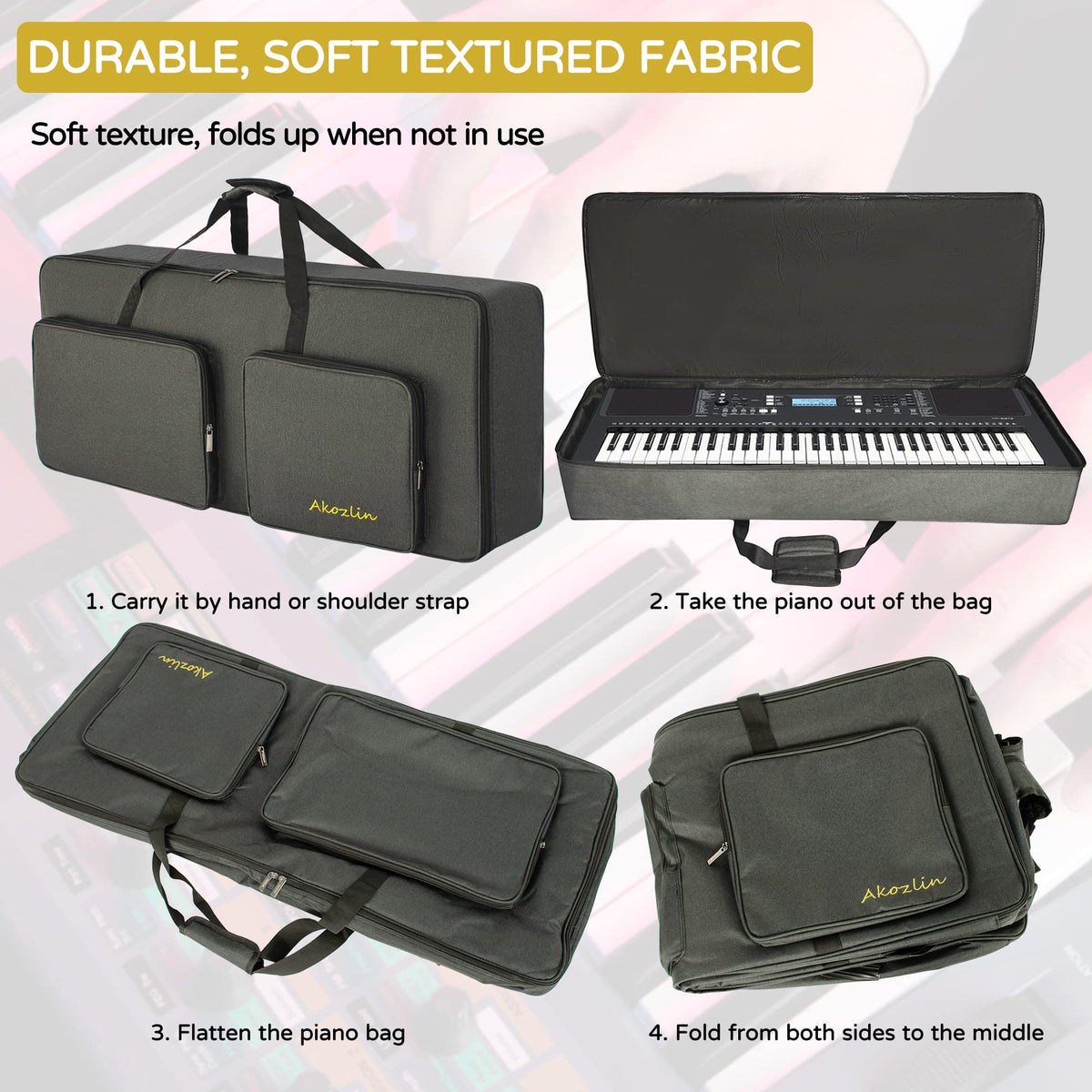 AKOZLIN 61-Key Keyboard Case Gig Bag 41.7”×17.3”×6.3” Full Padded Soft