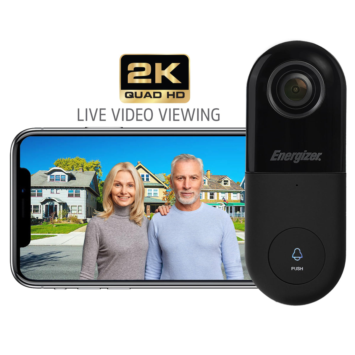 Energizer Smart 2K Doorbell & Chime, Wired Video Doorbell Security Camera, 2-Way Audio, Night Vision, Cloud & Micro SD Storage, Remote Access App, Motion Sensor, Live Viewing, Requires Existing Wires