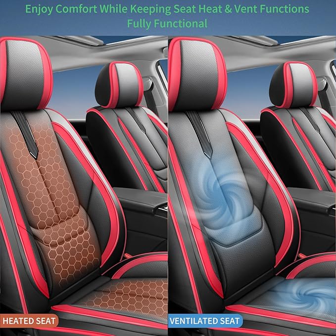 Fit Crosstrek Car Seat Covers for Subaru Crosstrek 2016-2025 2026 -Upgraded Premium Waterproof & Breathable Leather,Airbag Compatible,All-Weather Seat Cushion Protector,2 Front/Black-Red