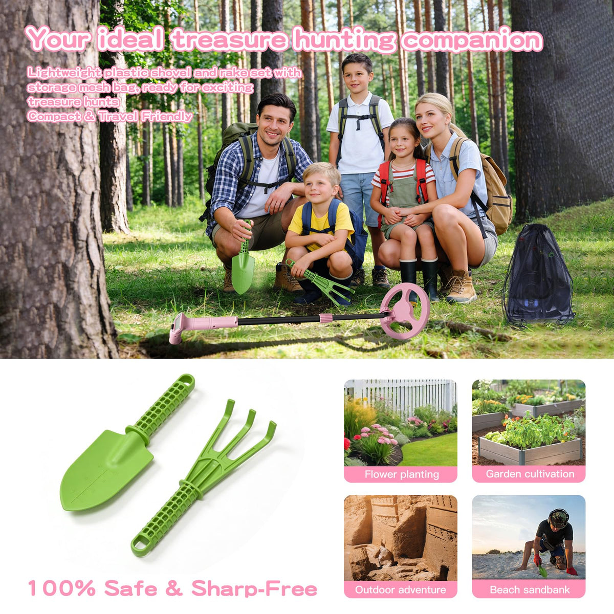 Metal Detector for Kids,0.88lbs Treasure Hunter,Pink Set