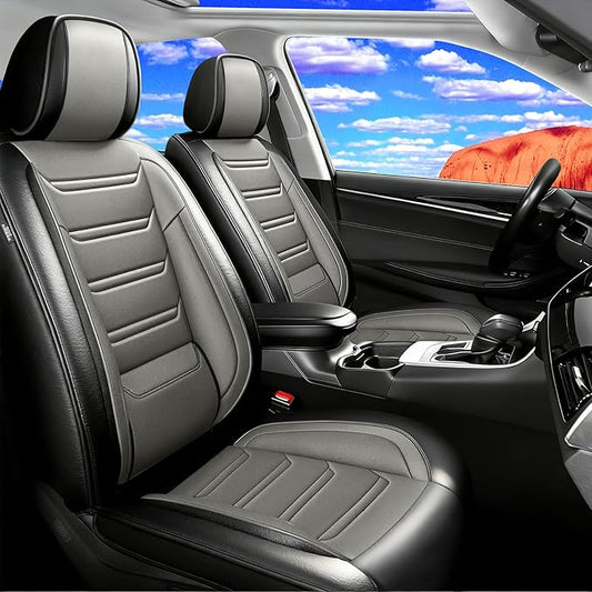 Fit HR-V Car Seat Covers for Honda HRV 2016-2025 2026 LX/EX/EXL/Sport - Full Coverage Leather, Airbag Compatible, Breathable Waterproof All Weather Seat Protector, Full Set, Black+Gray