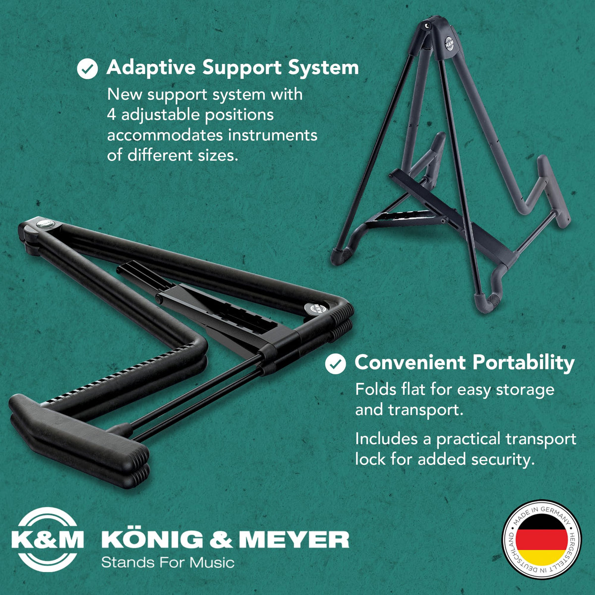 K&M König & Meyer 17581.014.95 Heli 2 Electric Guitar A-Frame Folding Stand Electric Guitars | Adjustable and Collapsible | Sturdy & Durable | Pro’s Choice German Made Cork Infused Steel