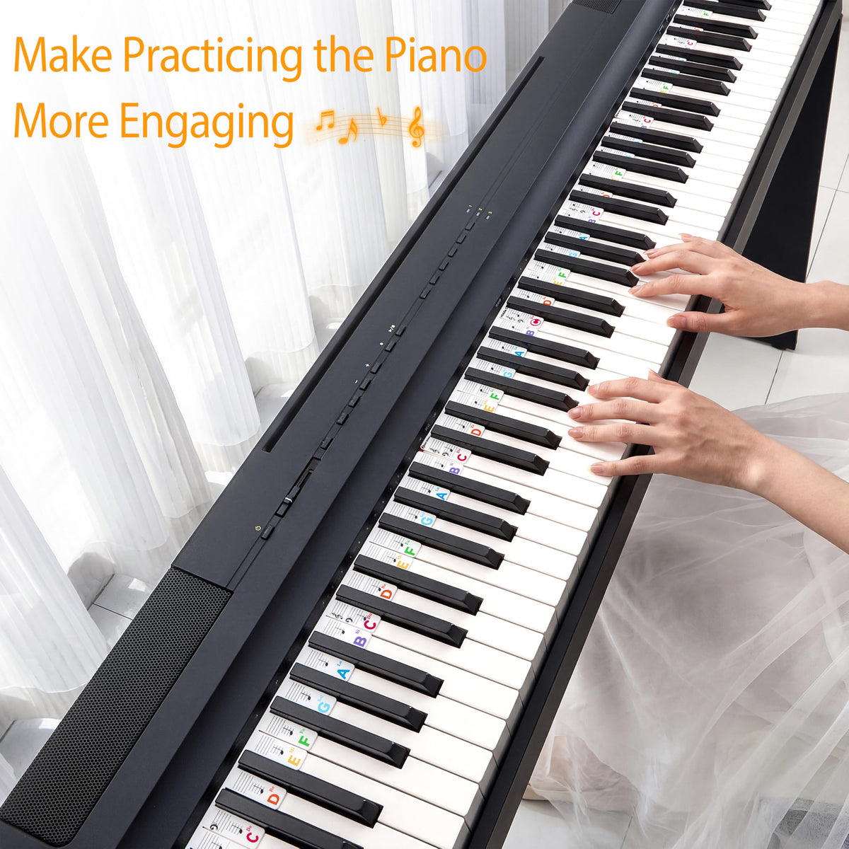 88/61 Keys Piano Keyboard Notes Guide Removable, Silicone Piano letters keys Labels for Beginner, Accessories Gifts for Adult & Kids Pianos Learning, Lead & Nickel Free, BPA Free, No Need Sticker