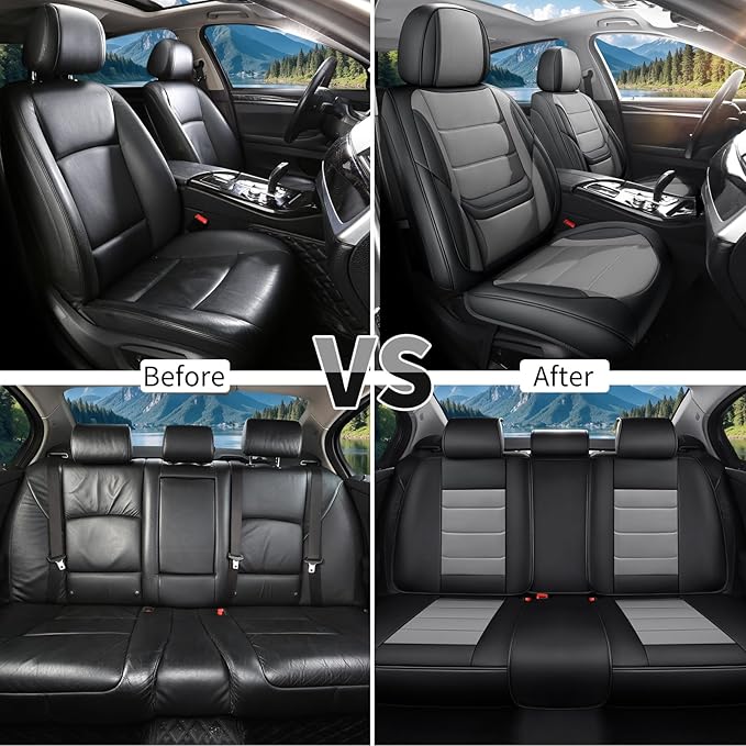 Car Seat Covers Full Set Custom Fit for Ford Edge 2007-2025 2026 - Premium Faux Leather with Lumbar Support, Waterproof, Breathable, Anti-Slip, Easy to Install (Black&Gray,Full Set)