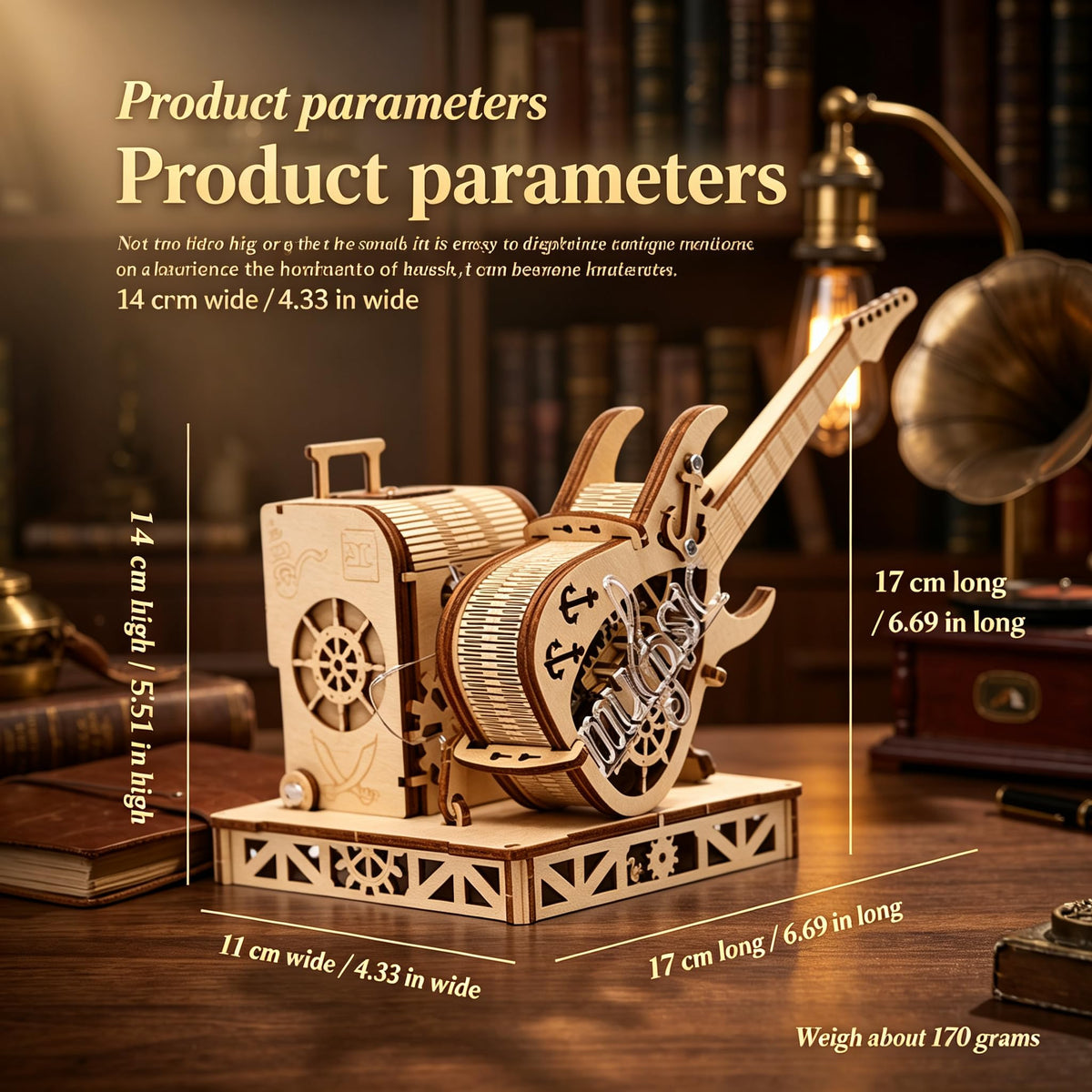 3D Wooden Puzzle Music Box, Guitar DIY Model Kit, Electric Guitar Model 3D Wooden Puzzle, Gears and Strings Jigsaw Puzzle, DIY Presents for Kids & Toddlers