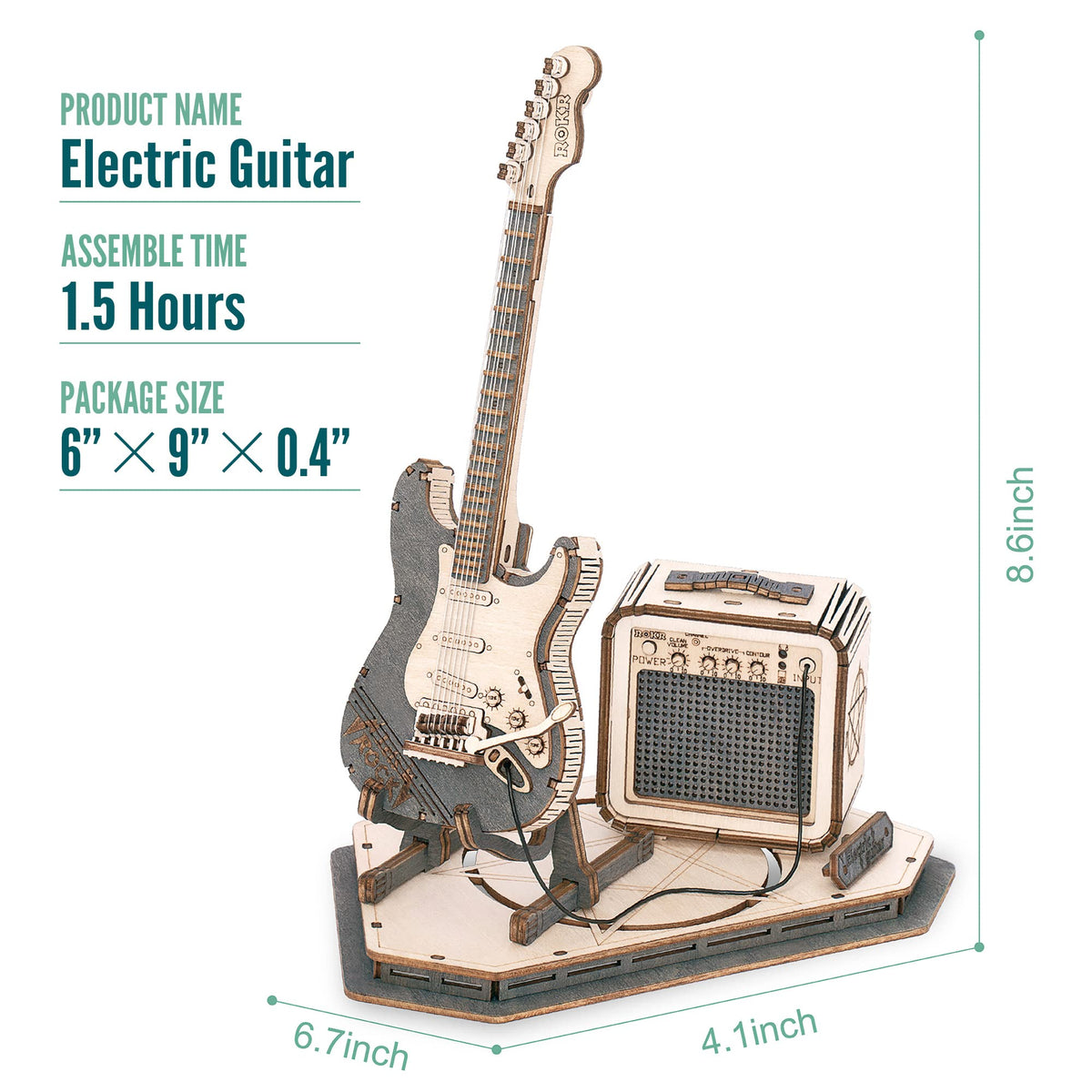 ROKR Toy Guitar DIY Kit,STEM Projects for Kids 8-12,Model Kits for Adults,3D Wooden Puzzles for Adults and Kids