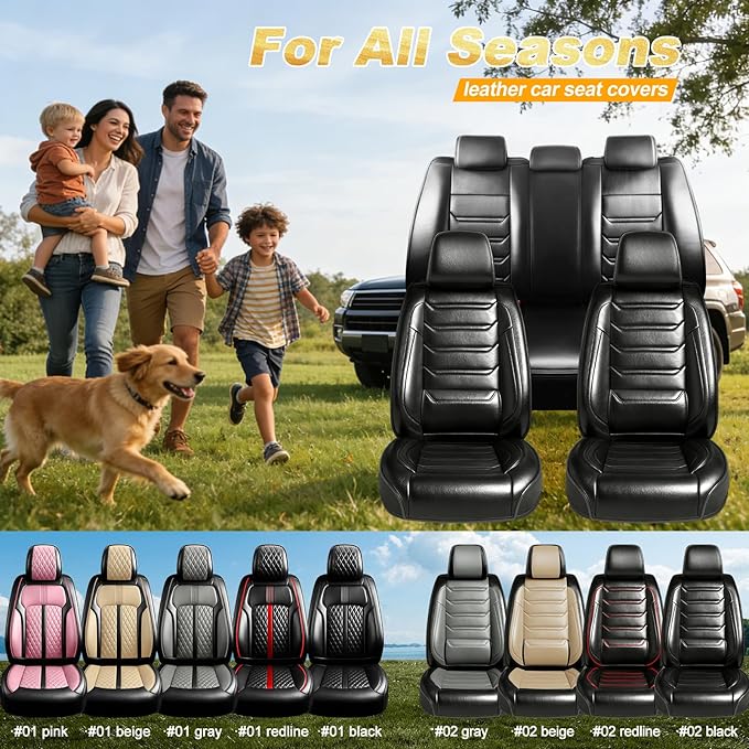 Car Seat Covers for Select Honda Fit 2007-2020, Premium Full Coverage Leather, Airbag Compatible & Scratch-Resistant, Waterproof & All Weather Breathable Seat Protector, Full Set, Black