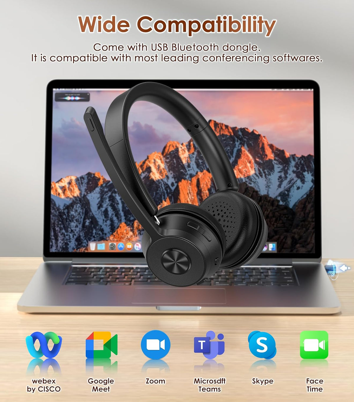 Wireless Headset With Mic For Work