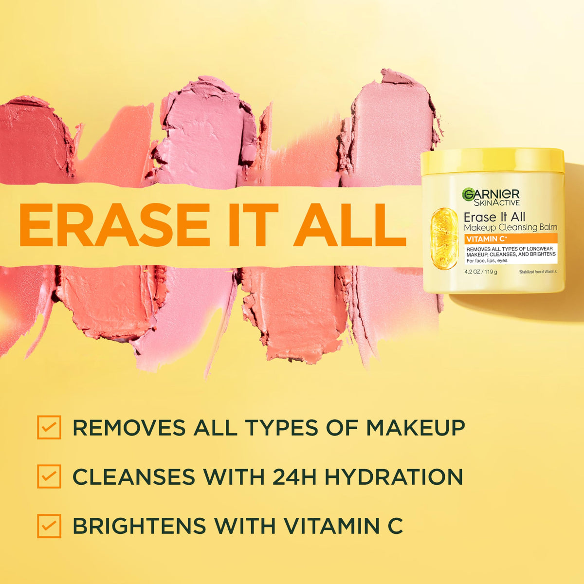 Garnier Micellar Water + Erase It All Makeup Cleansing Balm with Vitamin C, Facial Cleanser & Makeup Remover, Brightening & Hydrating, For All Skin Types, Vegan, Cruelty Free, 13.5 Fl Oz + 4.2 Fl Oz