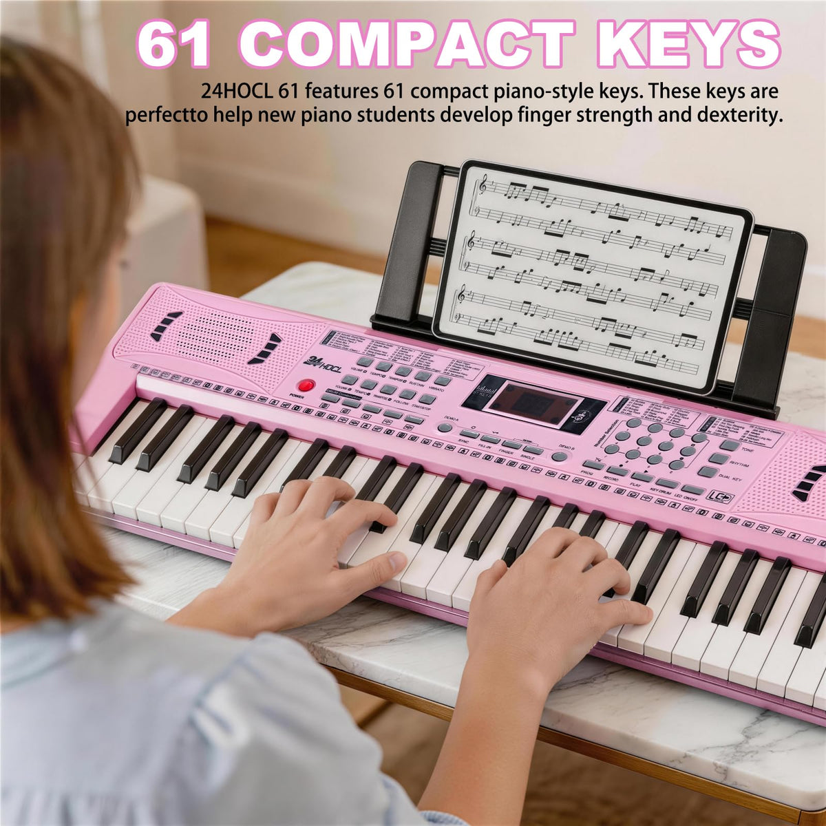 Kids Keyboard Piano, 61 Key Electronic Piano (Pink)