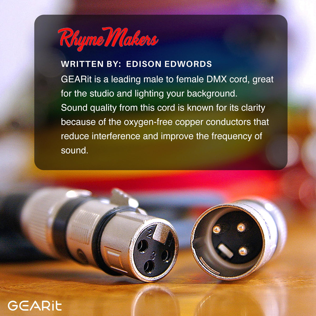 GEARit DMX Cable 50FT 2-Pack 3-Pin Male to Female for DJs and Event Techs