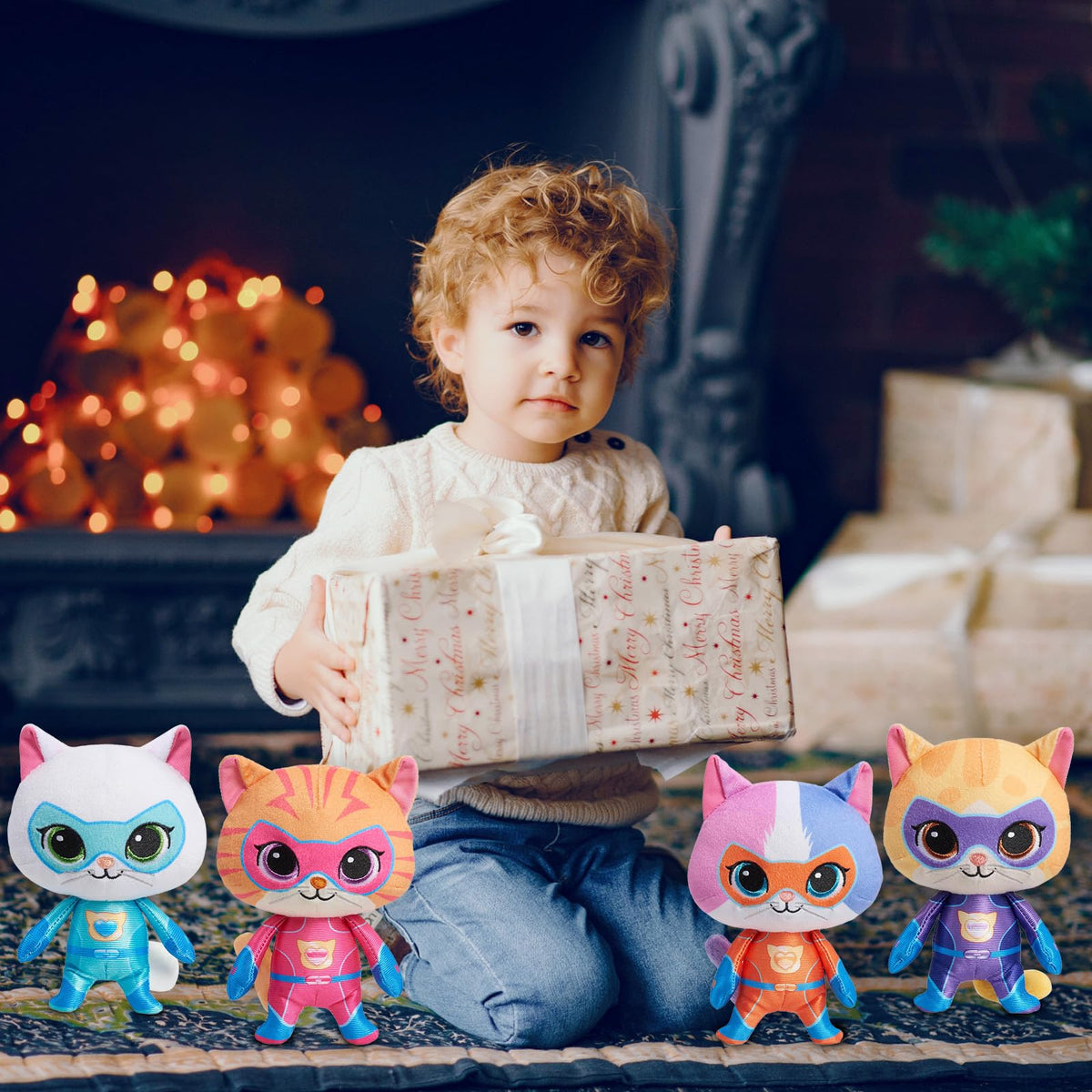 YXCTZKVX Super Cat Plush Toy – Set of 4 Soft Stuffed Animals – Sparks, Buddy, Ginny, Bitsy – Adorable Kitties Gift Set for Children(8Inch)