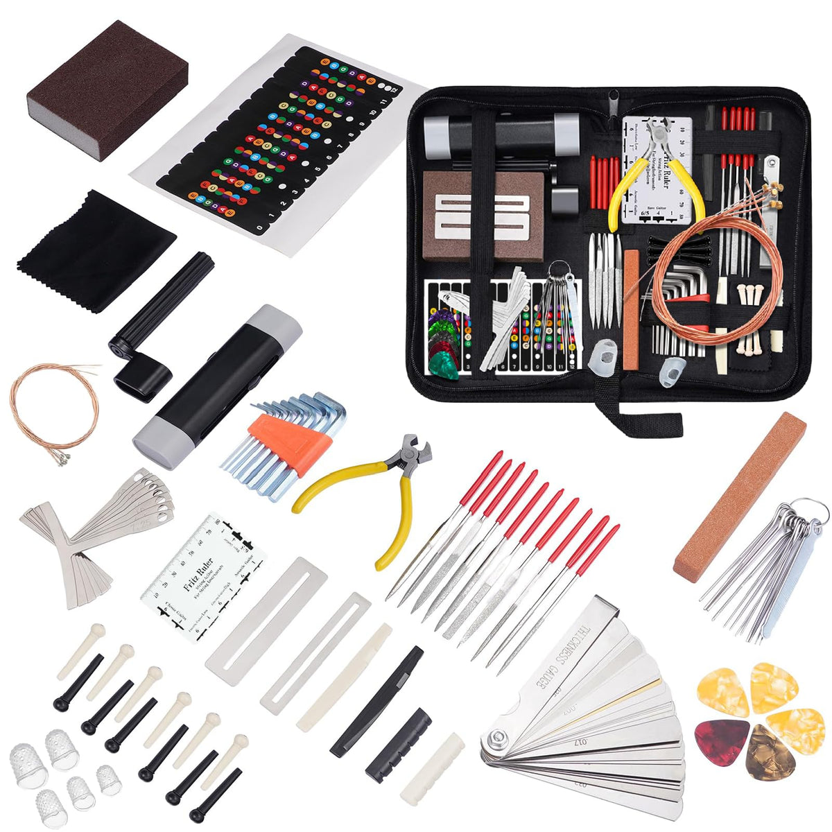 84Pcs Guitar Tool Kit, Guitar Cleaning Kit, Guitar Accessories Guitar Setup Kit, Guitar Repair Kit for Acoustic Electric Guitar Ukulele Bass Banjo, Guitar Maintenance Kit Guitar Gifts for Musicians