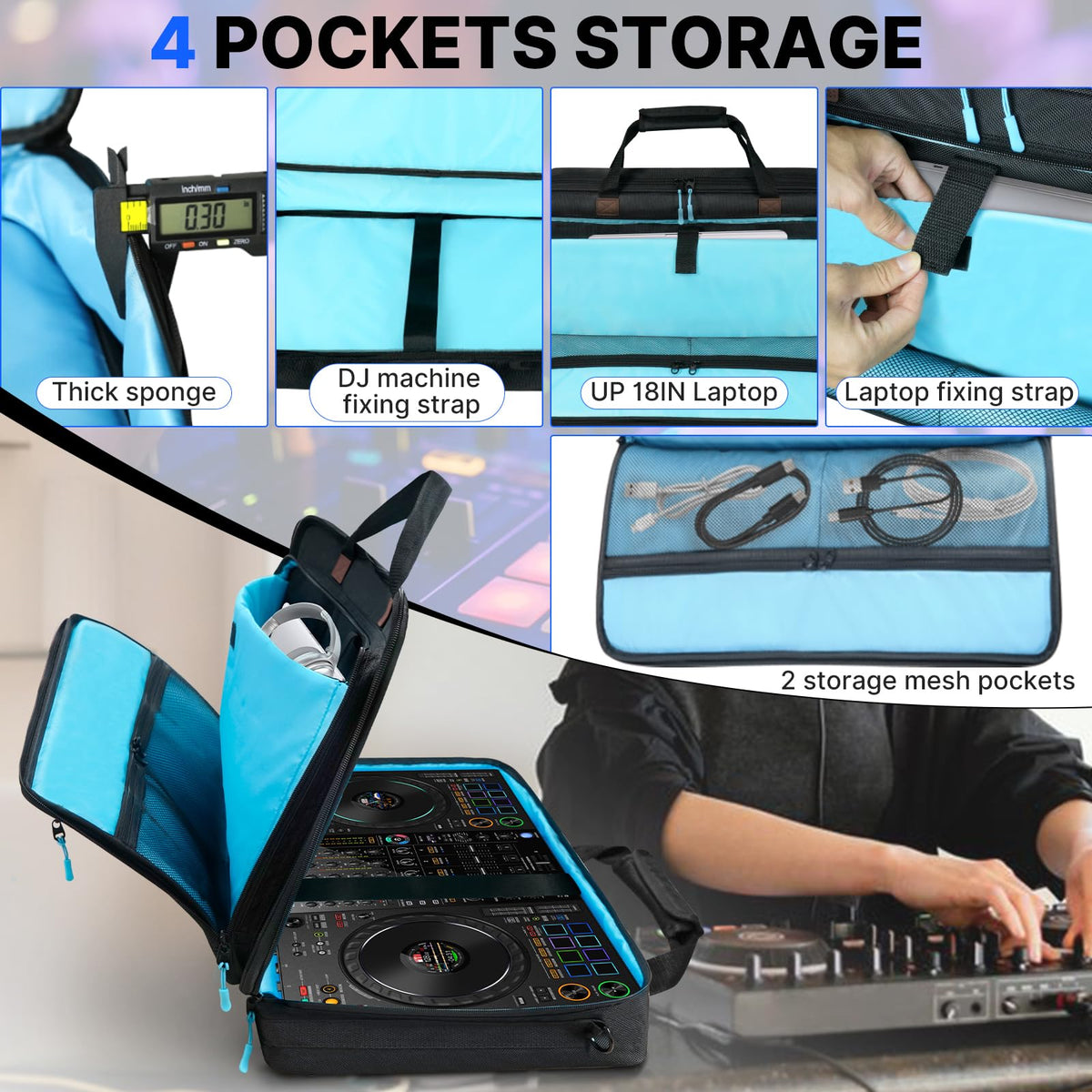 ORKELS DJ Controller Bag, Portable Padded DJ Travel Case with Storage Pocket, Compatible with Pioneer DDJ-400 SB3 SB2 RB FLX4 REV1 DJ2GO2 Party Mix