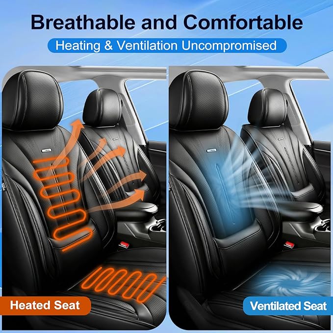 Fit Civic Car Seat Covers (Front Pair) for Select Honda Civic 2020-2026 Sedan (Not for Coupe), Full Coverage Leather, Waterproof All-Weather Breathable Seat Cushion Protector, Black & Red Trim
