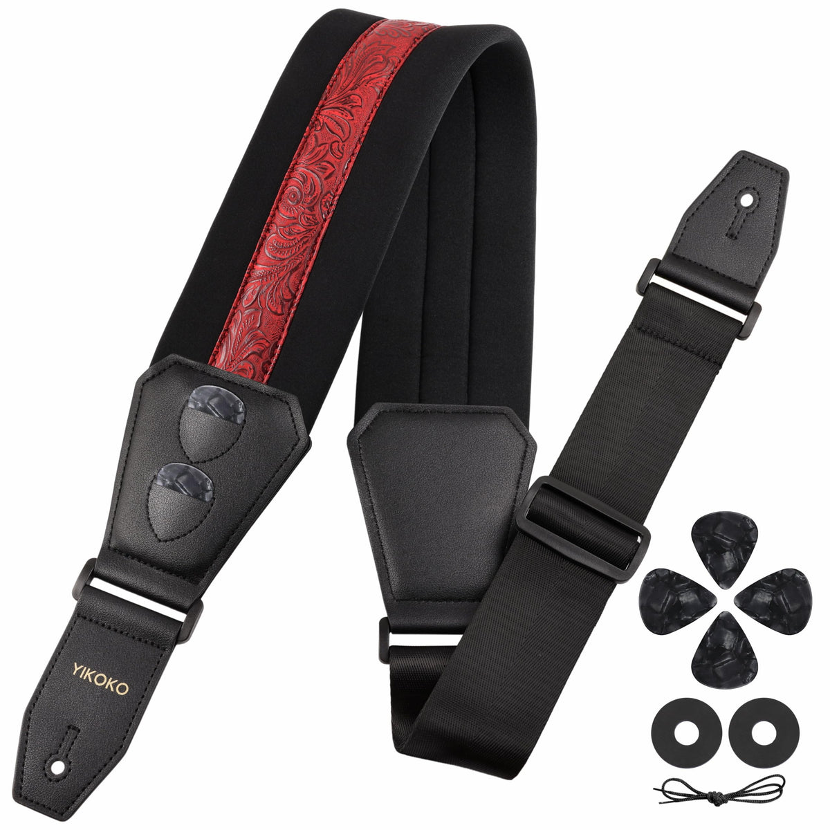 YIKOKO Bass Guitar Straps for Electric Guitar & Bass 3.6" Wide Padded Straps, Adjustable, Retro Vegan Leather Design with Sponge Filled Foam Pad, with 4 Picks and 2 Strap Locks