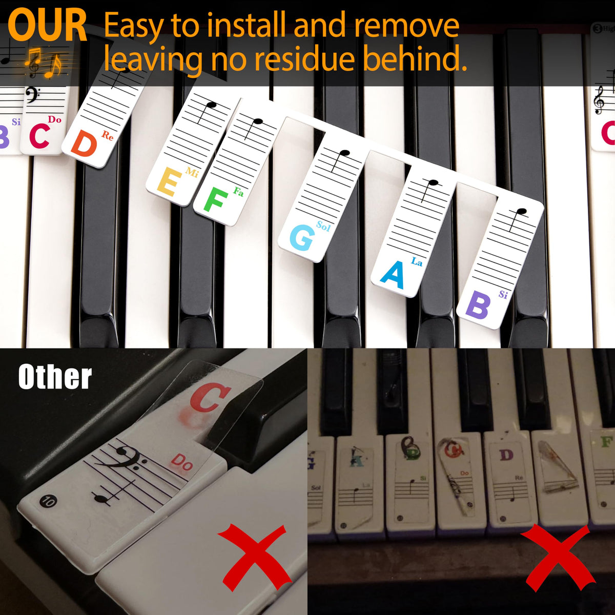 88/61 Keys Piano Keyboard Notes Guide Removable, Silicone Piano letters keys Labels for Beginner, Accessories Gifts for Adult & Kids Pianos Learning, Lead & Nickel Free, BPA Free, No Need Sticker