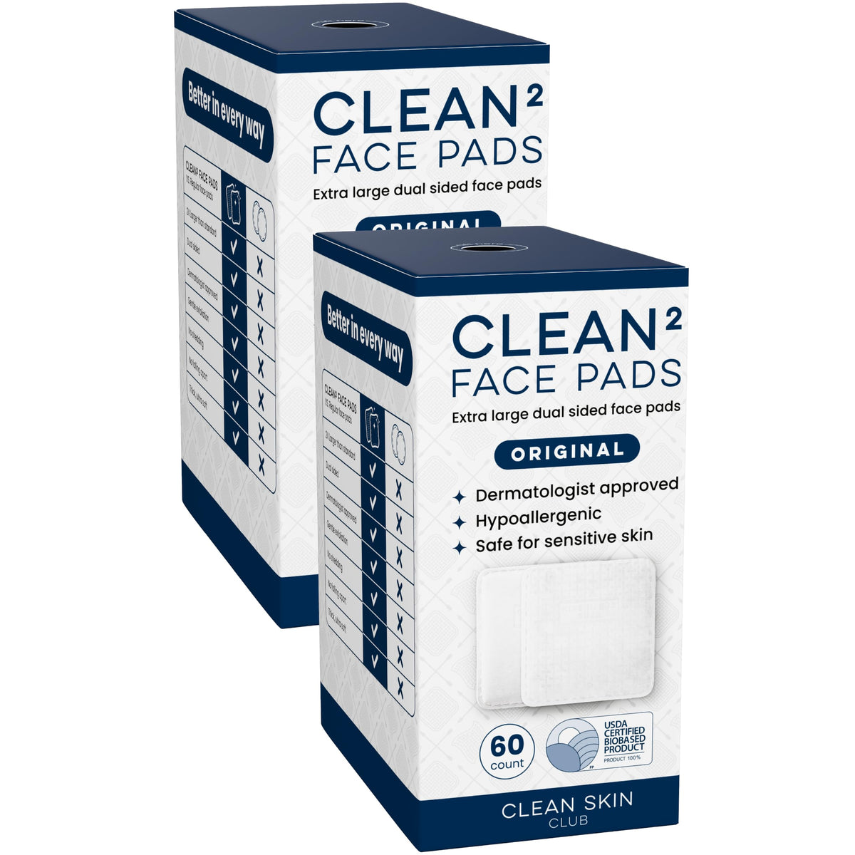 Clean Skin Club Clean² Pads 2.0 [NEW & Improved Edges] Guaranteed Not to Shed & Tear, Unique Triple Layers, Textured Side & Ultra Soft Side, Organic Disposable Cotton, Pair with Makeup Remover 2 Pack