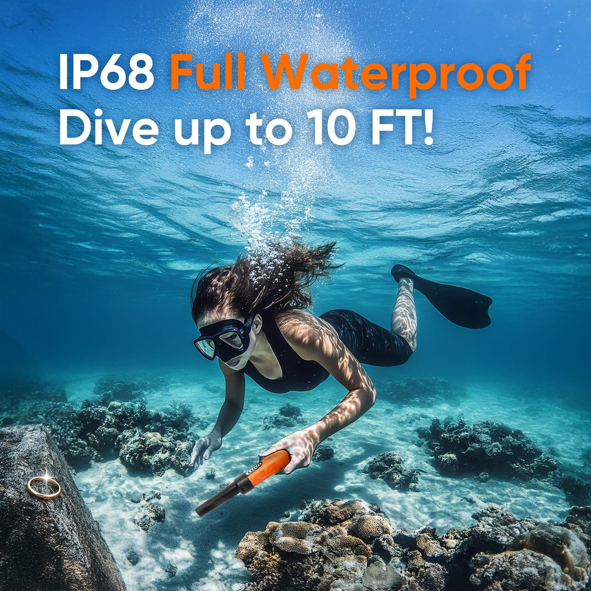 DetectTrek Metal Detector Pinpointer for Adults Professional, Fully Waterproof Underwater Metal Detector Wand Handheld Pin Pointer with LCD Display & LED Light, 360 High Accuracy Detection, MD-880