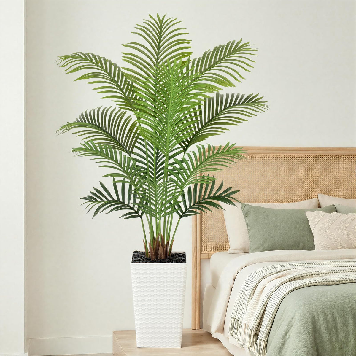 Keeplush 5ft Artificial Palm Tree with White Planter - Tall Fake Palm Tree Indoor Fake Tropical Plant for Home Office Living Room Bedroom Modern Decor
