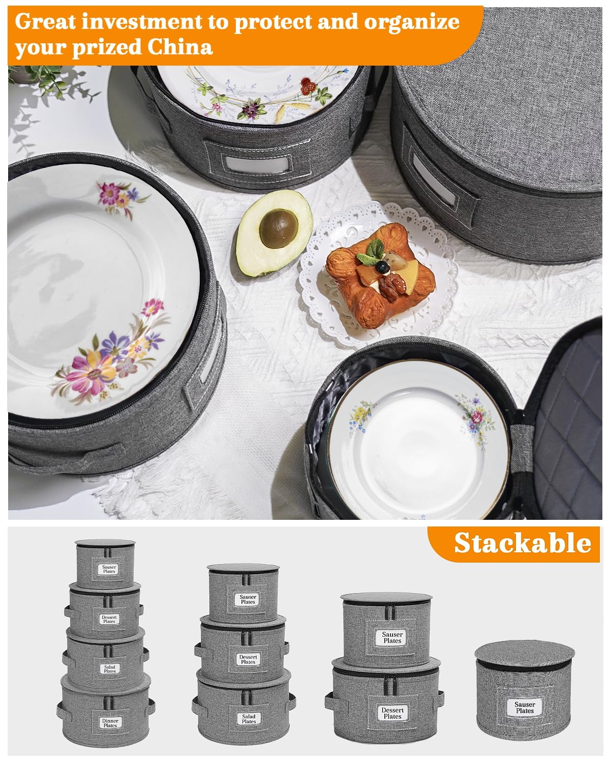 punemi China Storage Containers, 4-Set Hard Shell Dish Storage for Moving