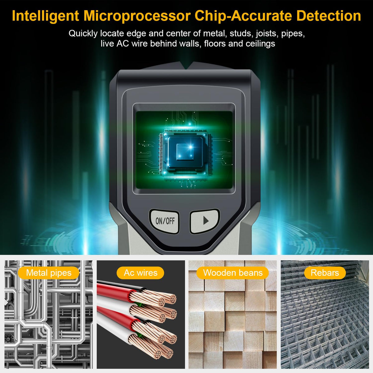 Stud Finder Wall Scanner - 5 in 1 Stud Finder Tool w/Smart Chip and HD LCD Display, Stud Detector Beam Finders for the Center and Edge of Wood AC Wire Metal Studs Joist Pipe (‎‎grayish)