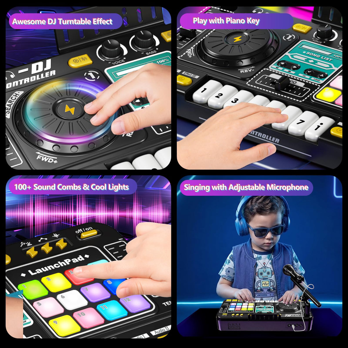 Tsomtto Kids DJ Mixer Table Musical Toy with Lights & Bluetooth