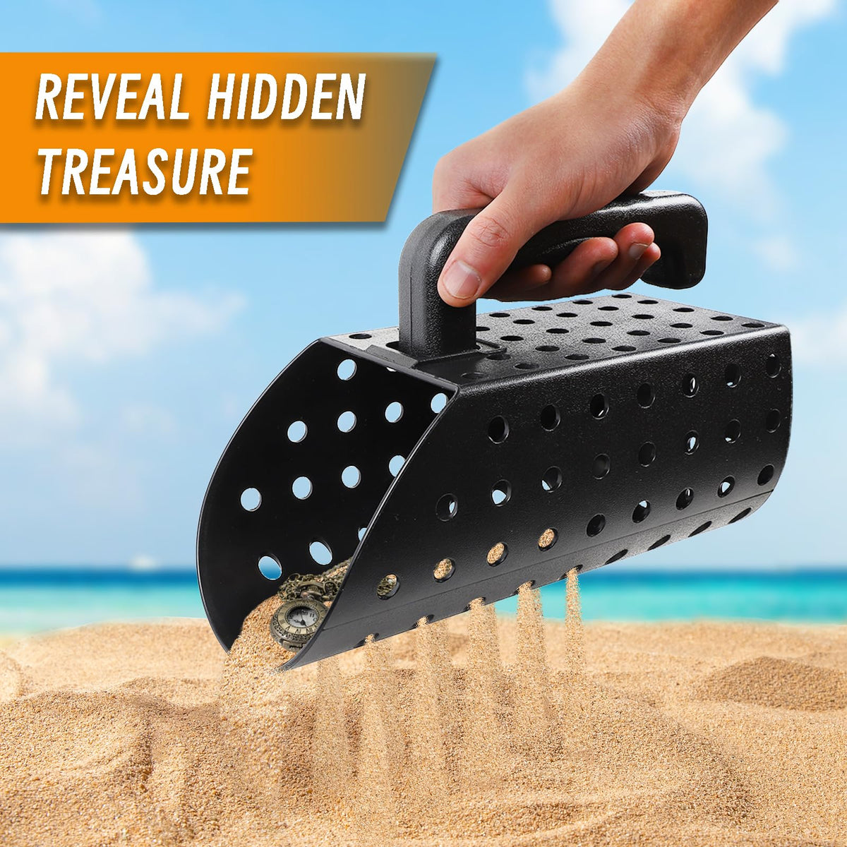 PSEBAY Sand Scoop for Metal Detecting, Metal Detector Tools Heavy Duty Digging Shovel and Sand Sifter for Beach Shelling