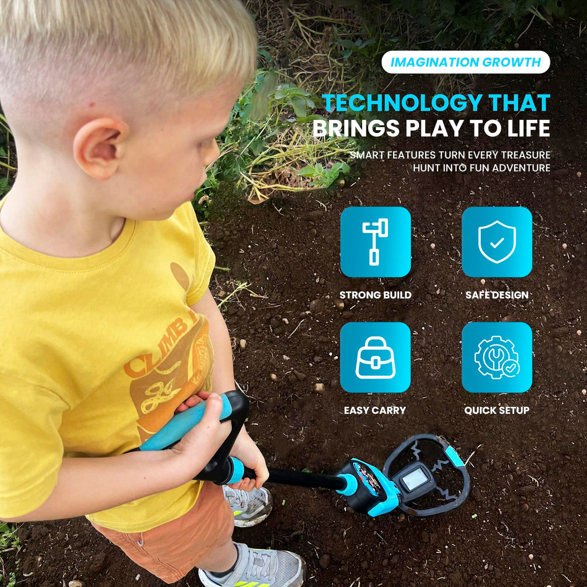 RIPTIC Metal Detector for Kids – Lightweight Kids Metal Detector with Adjustable Stem, LED Depth Display, Waterproof Search Coil, Shovel, Rake & Carry Bag – Outdoor Treasure Hunting Kit