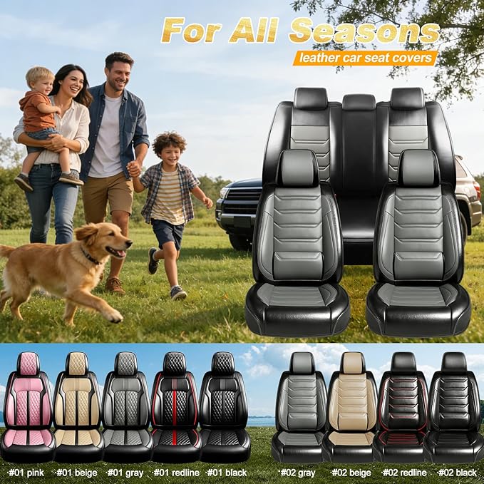 Fit CRV Car Seat Covers for Select Honda CR-V 2011-2026 - Premium Full Coverage Leather, Airbag Compatible, Waterproof & All Weather Seat Protector, Airbag Compatible, Front Pair Black+Gray