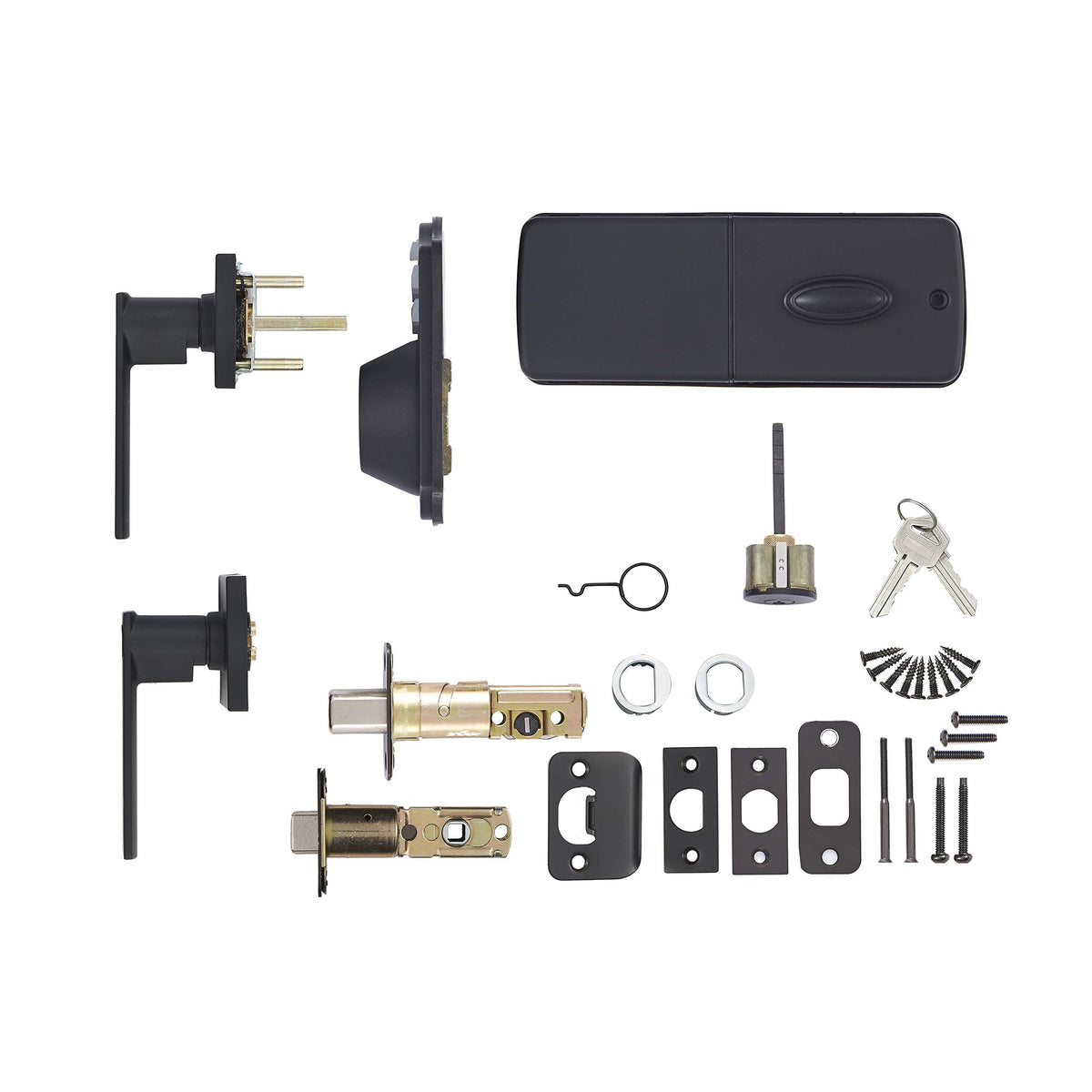 Amazon Basics Traditional Electronic Keypad, Keyless Entry Door Lock Deadbolt with Handle Set, Easy Installation, Matte Black