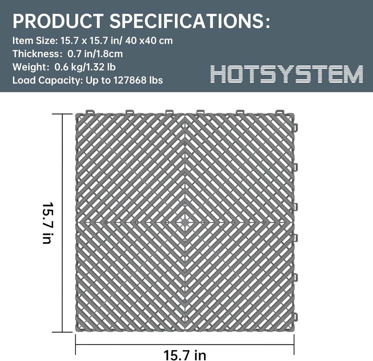 Multifunctional Interlocking Modular Garage Floor Tiles, Non-Slip Interlocking Plastic Floor Tiles, 15.7'' x 15.7'' x 0.7''(Thickness) Flooring Tile(40 Pack), Grey