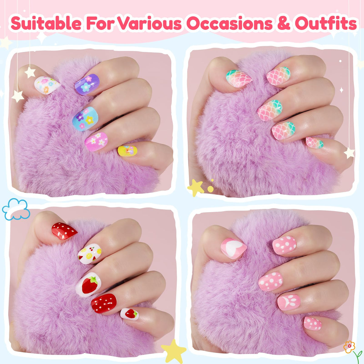 Teenitor 360 Pcs Press On Nails, 15 Styles 12 Sizes Press On Nails for Kids Girls 8-15 Years, Fake Acrylic Kids Nails with Nail Adhesive Tabs, Nail File Nail Buffer