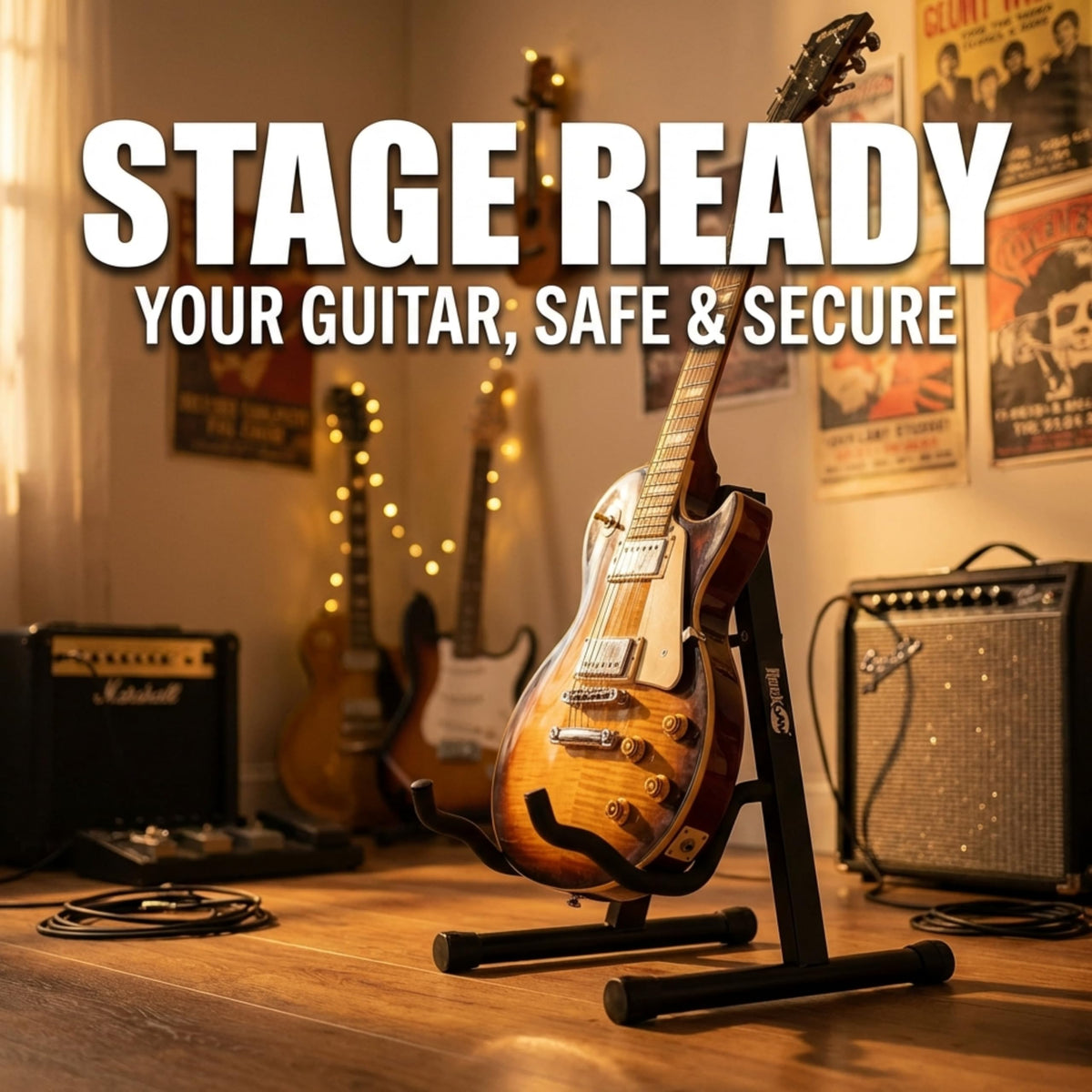 RockJam A Frame Folding Guitar Stand with Cushioned Arms