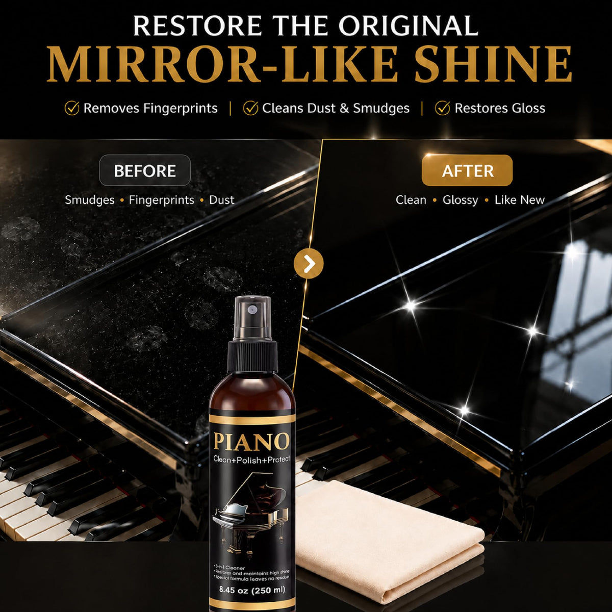 HappyAlley 8.45 oz Piano Cleaner Polish Kit for High Gloss Finishes