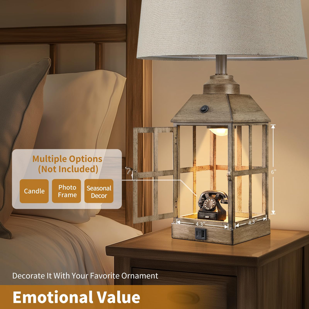 Lovlast 25" Farmhouse Table Lamps Set of 2 for Bedroom Living Room (Wood)
