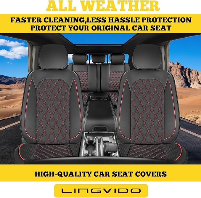 LINGVIDO Car Seat Covers Full Set (5 Seats) - Premium Perforated Nappa Leather, Waterproof Shield, Omni-Adapt Fit SUVs Sedans, Ultimate Family & Pet Protection