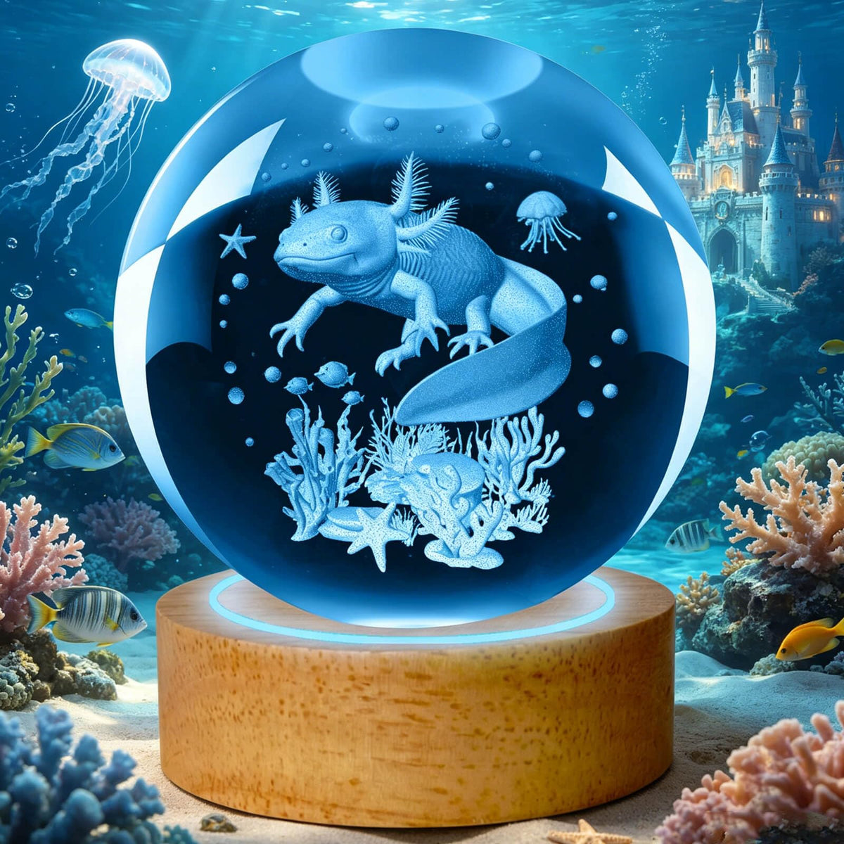 LINSINA Dragon Lamp, 3.15in 16 Colors Crystal Ball Night Light with Wooden Base and Remote Control, Birthday Gift and Dragon Gifts for Women Men Kids (New Axolotl)