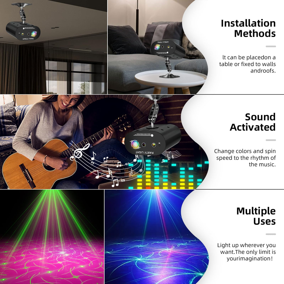 Yiixuyo - DJ Disco Ball Party Lights with Sound-Activated Remote