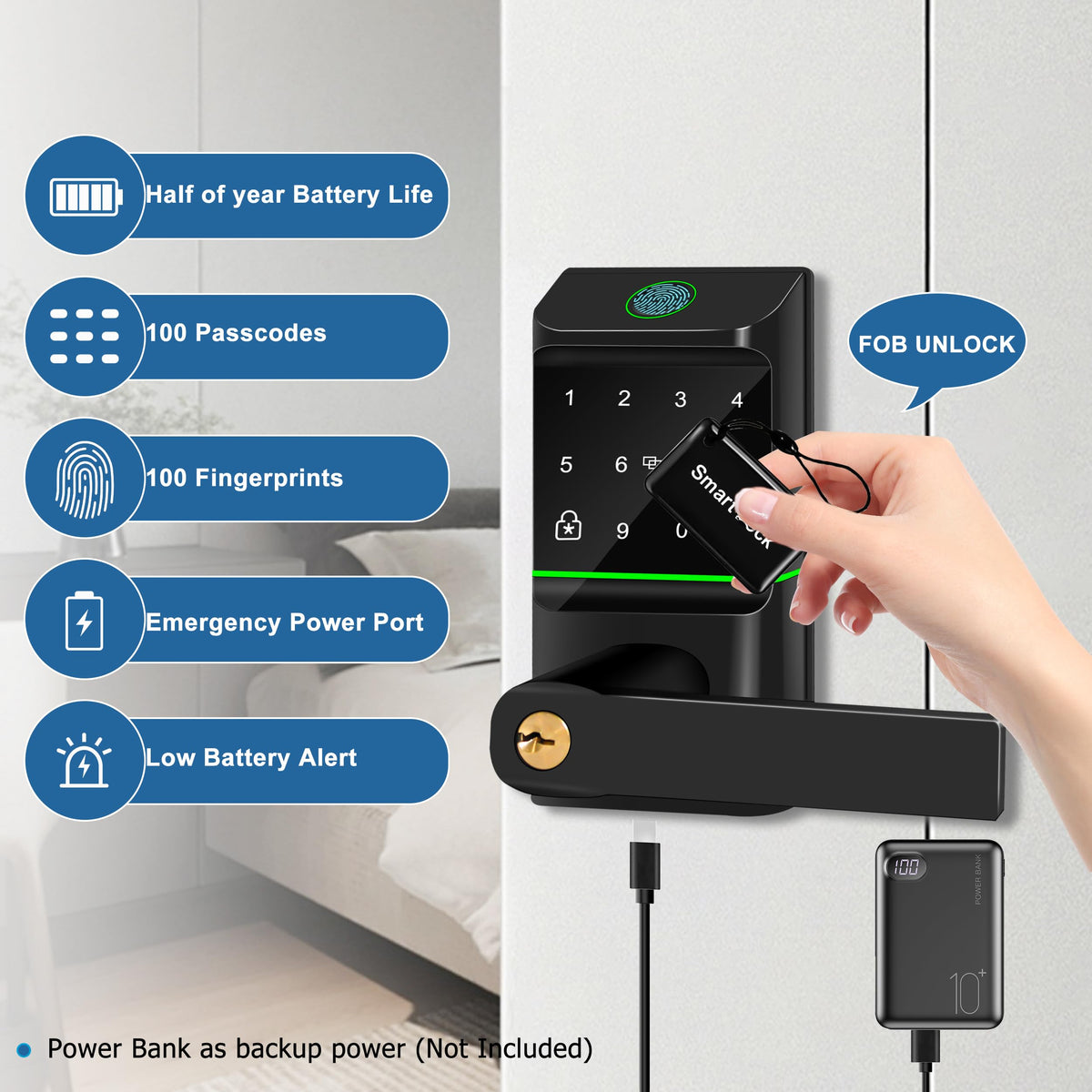 Keyless Entry Auto Door Lock, Smart Deadbolt Lock with Door Knob, Biometric Fingerprint, Passcode, Electronic Keypad, APP Control for Garden, Bedroom, Warehouse Exterior, Interior Door